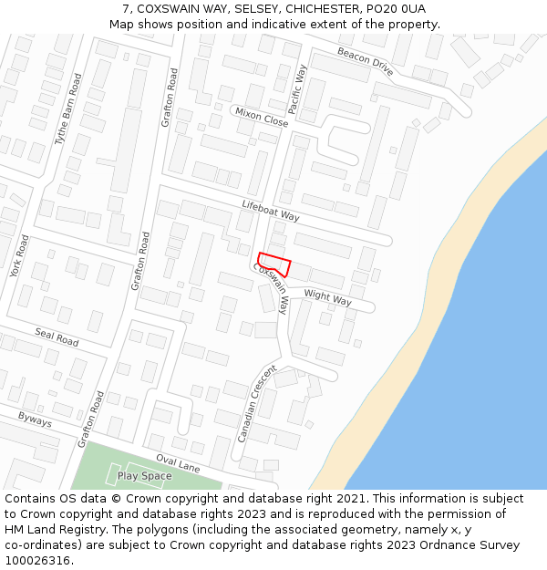 7, COXSWAIN WAY, SELSEY, CHICHESTER, PO20 0UA: Location map and indicative extent of plot