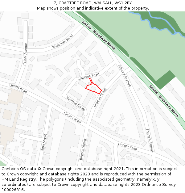7, CRABTREE ROAD, WALSALL, WS1 2RY: Location map and indicative extent of plot