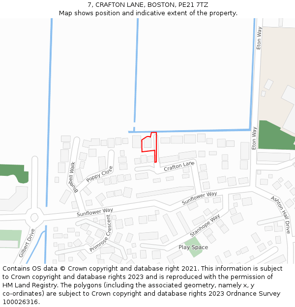 7, CRAFTON LANE, BOSTON, PE21 7TZ: Location map and indicative extent of plot