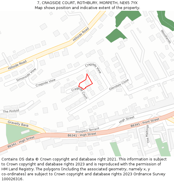 7, CRAGSIDE COURT, ROTHBURY, MORPETH, NE65 7YX: Location map and indicative extent of plot