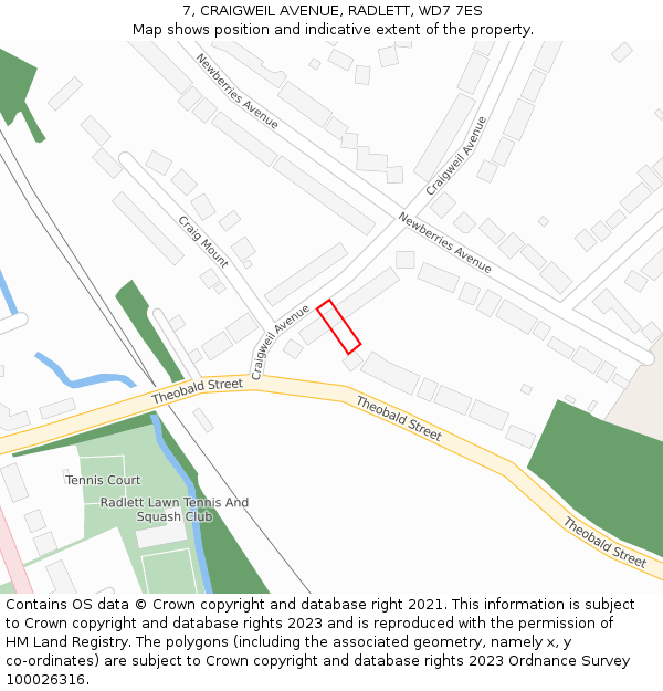 7, CRAIGWEIL AVENUE, RADLETT, WD7 7ES: Location map and indicative extent of plot