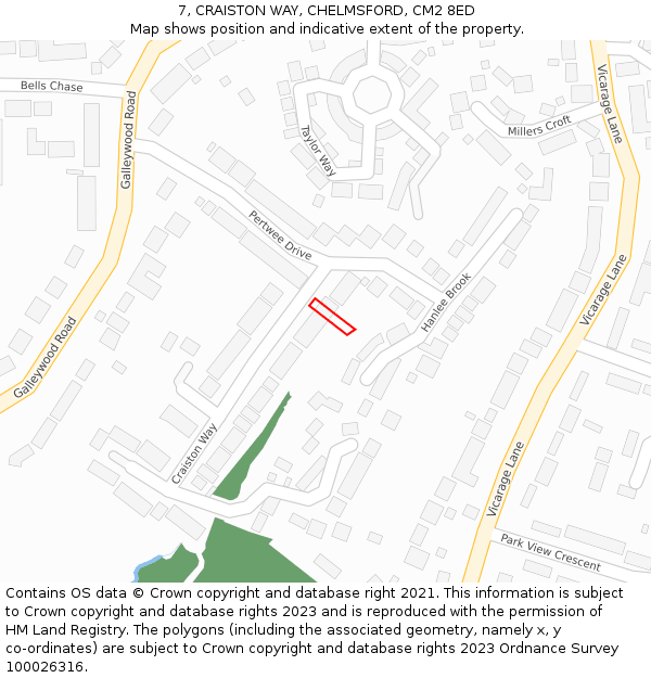 7, CRAISTON WAY, CHELMSFORD, CM2 8ED: Location map and indicative extent of plot