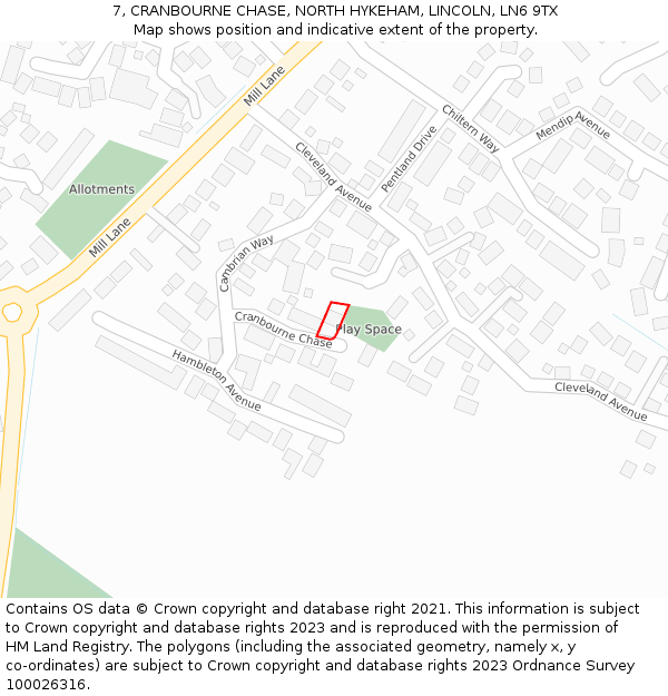 7, CRANBOURNE CHASE, NORTH HYKEHAM, LINCOLN, LN6 9TX: Location map and indicative extent of plot