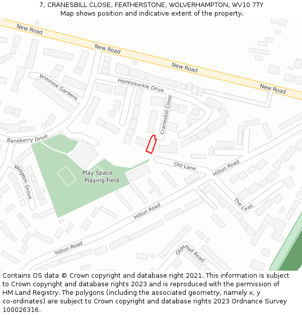 7, CRANESBILL CLOSE, FEATHERSTONE, WOLVERHAMPTON, WV10 7TY: Location map and indicative extent of plot