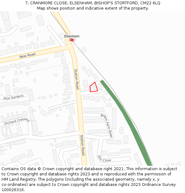 7, CRANMORE CLOSE, ELSENHAM, BISHOP'S STORTFORD, CM22 6LQ: Location map and indicative extent of plot