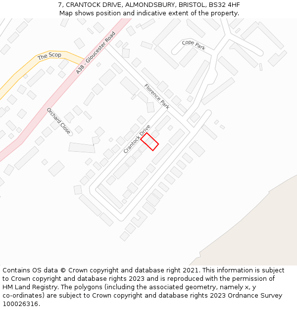 7, CRANTOCK DRIVE, ALMONDSBURY, BRISTOL, BS32 4HF: Location map and indicative extent of plot