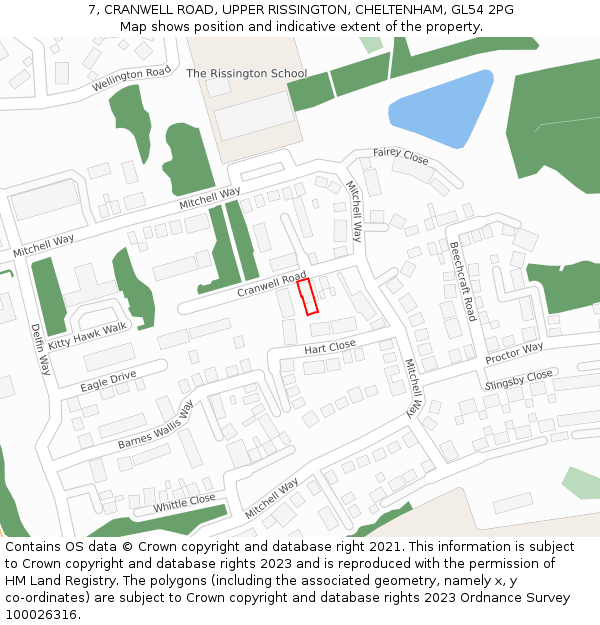 7, CRANWELL ROAD, UPPER RISSINGTON, CHELTENHAM, GL54 2PG: Location map and indicative extent of plot