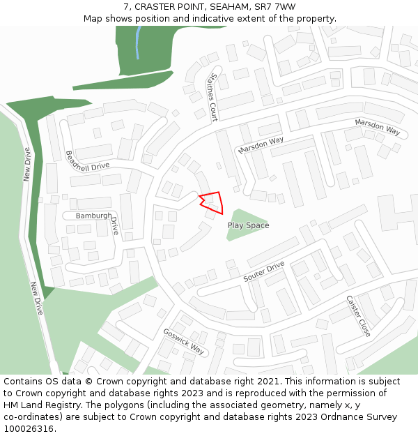 7, CRASTER POINT, SEAHAM, SR7 7WW: Location map and indicative extent of plot