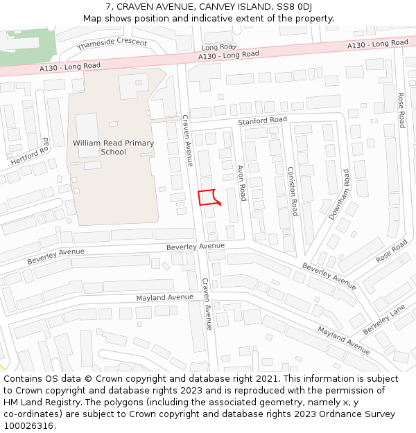 7, CRAVEN AVENUE, CANVEY ISLAND, SS8 0DJ: Location map and indicative extent of plot