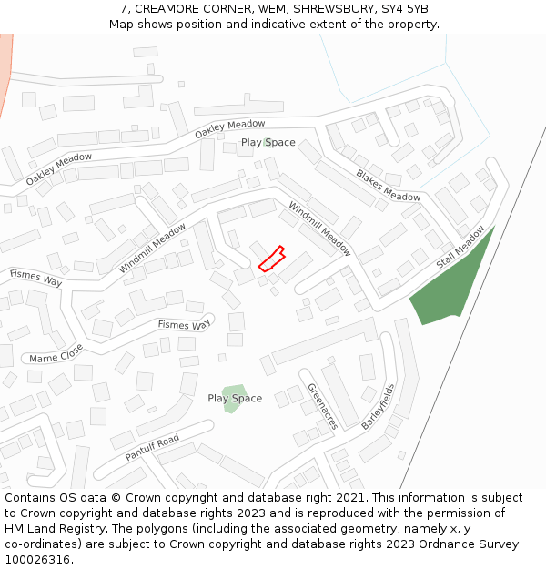 7, CREAMORE CORNER, WEM, SHREWSBURY, SY4 5YB: Location map and indicative extent of plot