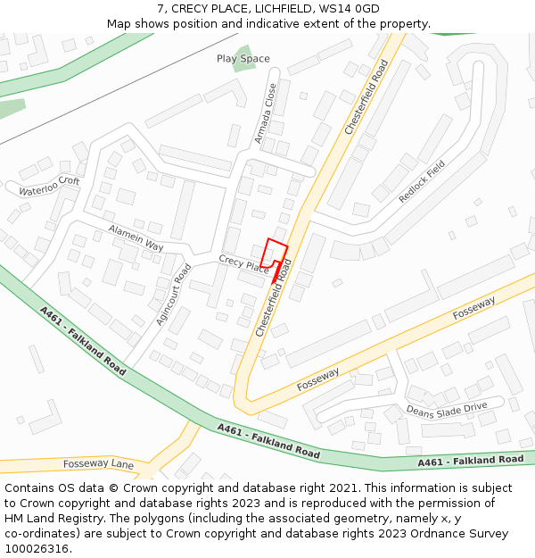 7, CRECY PLACE, LICHFIELD, WS14 0GD: Location map and indicative extent of plot
