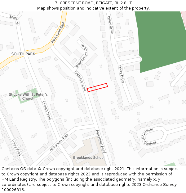 7, CRESCENT ROAD, REIGATE, RH2 8HT: Location map and indicative extent of plot