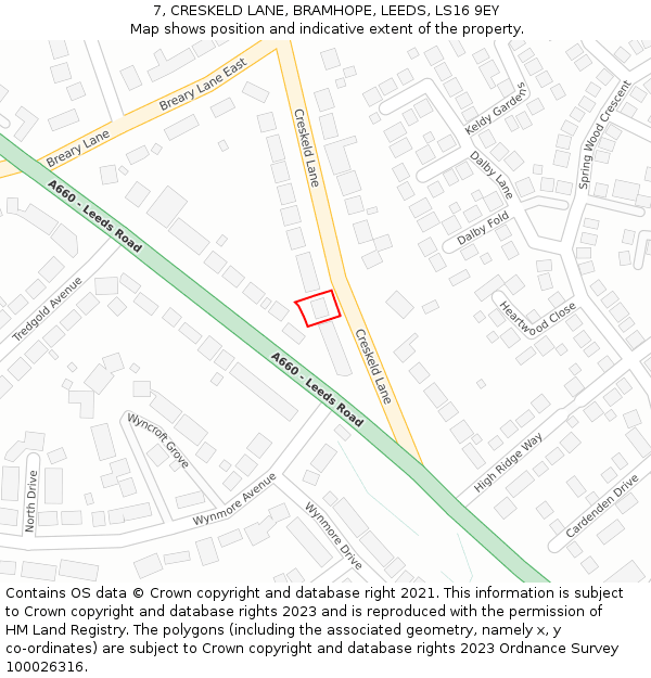 7, CRESKELD LANE, BRAMHOPE, LEEDS, LS16 9EY: Location map and indicative extent of plot