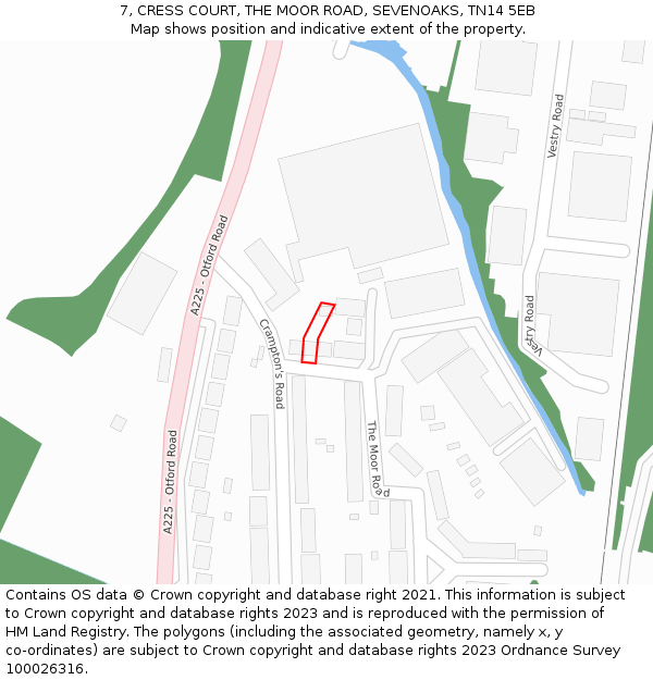 7, CRESS COURT, THE MOOR ROAD, SEVENOAKS, TN14 5EB: Location map and indicative extent of plot