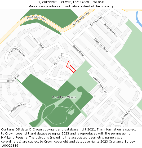 7, CRESSWELL CLOSE, LIVERPOOL, L26 6NB: Location map and indicative extent of plot