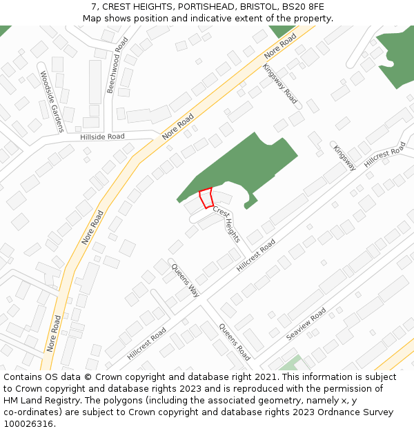 7, CREST HEIGHTS, PORTISHEAD, BRISTOL, BS20 8FE: Location map and indicative extent of plot