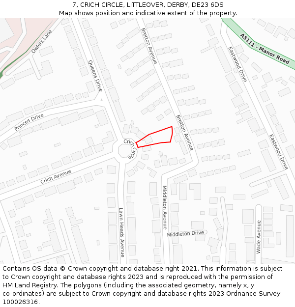 7, CRICH CIRCLE, LITTLEOVER, DERBY, DE23 6DS: Location map and indicative extent of plot