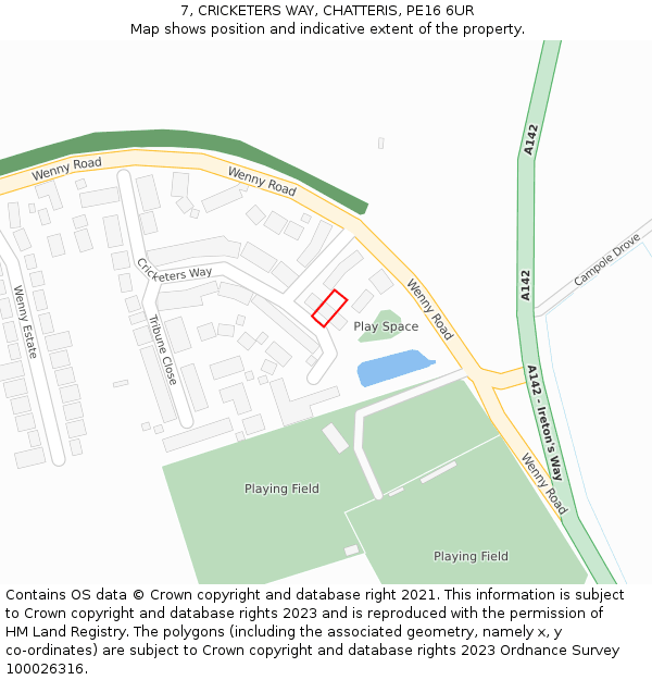 7, CRICKETERS WAY, CHATTERIS, PE16 6UR: Location map and indicative extent of plot