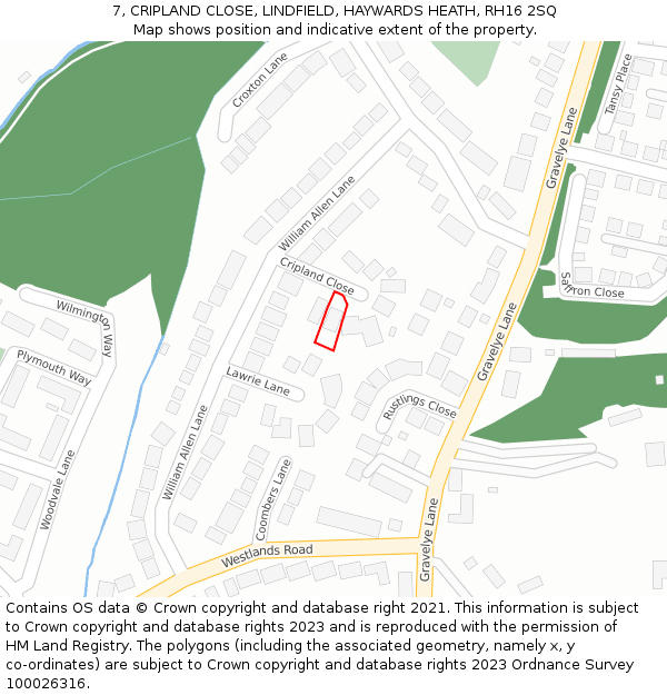 7, CRIPLAND CLOSE, LINDFIELD, HAYWARDS HEATH, RH16 2SQ: Location map and indicative extent of plot