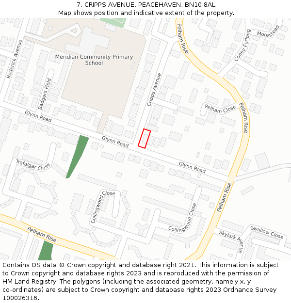 7, CRIPPS AVENUE, PEACEHAVEN, BN10 8AL: Location map and indicative extent of plot