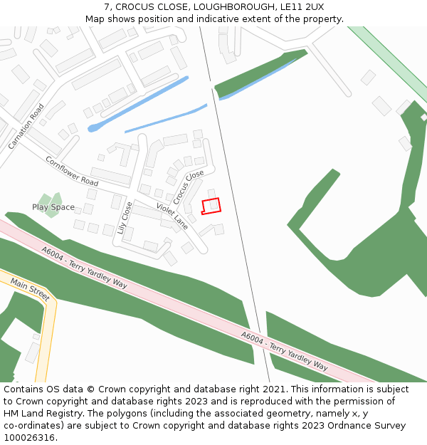 7, CROCUS CLOSE, LOUGHBOROUGH, LE11 2UX: Location map and indicative extent of plot