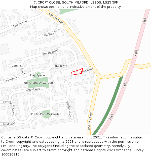 7, CROFT CLOSE, SOUTH MILFORD, LEEDS, LS25 5FF: Location map and indicative extent of plot