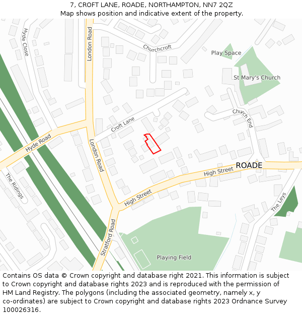 7, CROFT LANE, ROADE, NORTHAMPTON, NN7 2QZ: Location map and indicative extent of plot