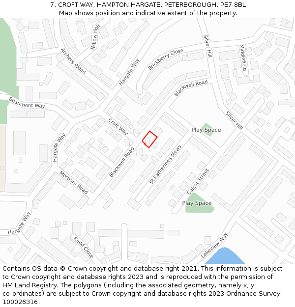 7, CROFT WAY, HAMPTON HARGATE, PETERBOROUGH, PE7 8BL: Location map and indicative extent of plot