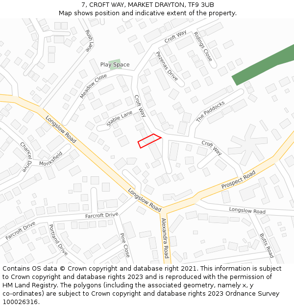 7, CROFT WAY, MARKET DRAYTON, TF9 3UB: Location map and indicative extent of plot