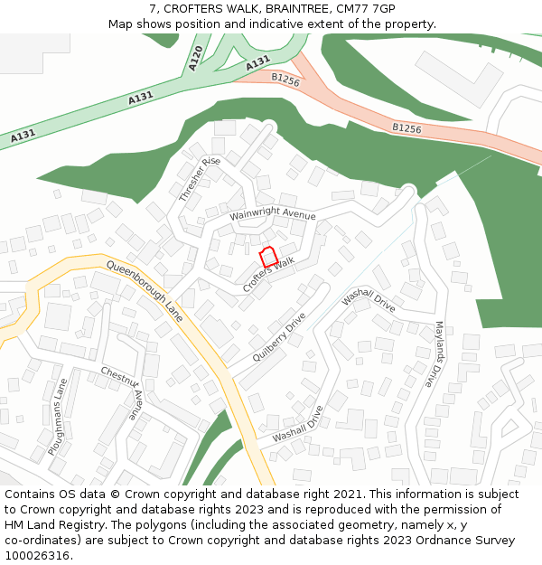 7, CROFTERS WALK, BRAINTREE, CM77 7GP: Location map and indicative extent of plot