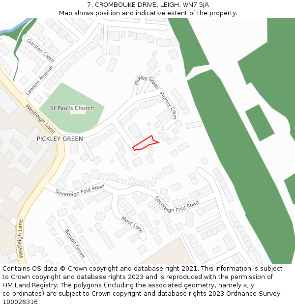 7, CROMBOUKE DRIVE, LEIGH, WN7 5JA: Location map and indicative extent of plot