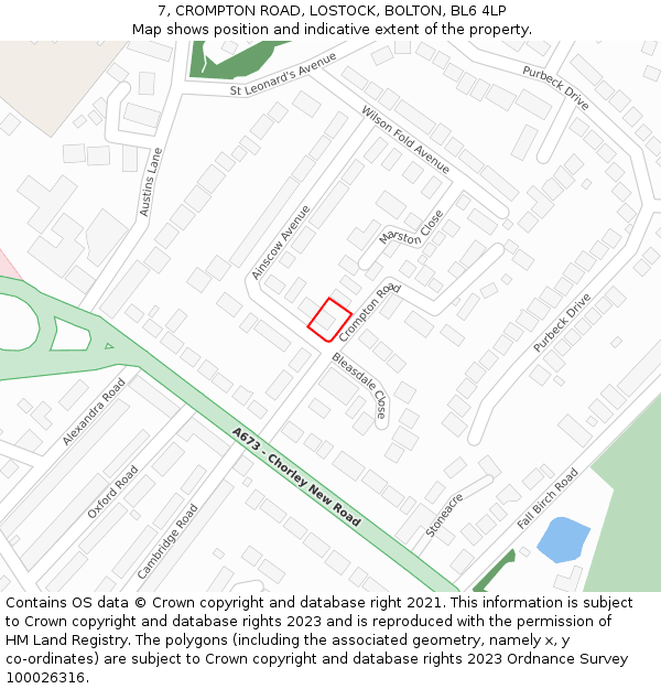 7, CROMPTON ROAD, LOSTOCK, BOLTON, BL6 4LP: Location map and indicative extent of plot