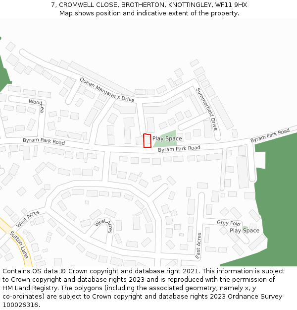 7, CROMWELL CLOSE, BROTHERTON, KNOTTINGLEY, WF11 9HX: Location map and indicative extent of plot