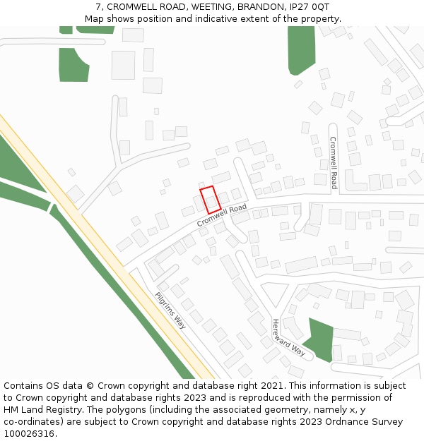 7, CROMWELL ROAD, WEETING, BRANDON, IP27 0QT: Location map and indicative extent of plot