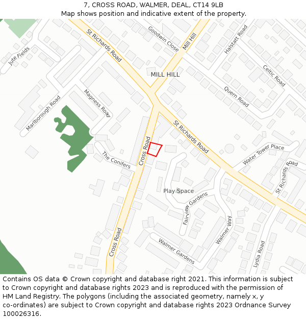 7, CROSS ROAD, WALMER, DEAL, CT14 9LB: Location map and indicative extent of plot