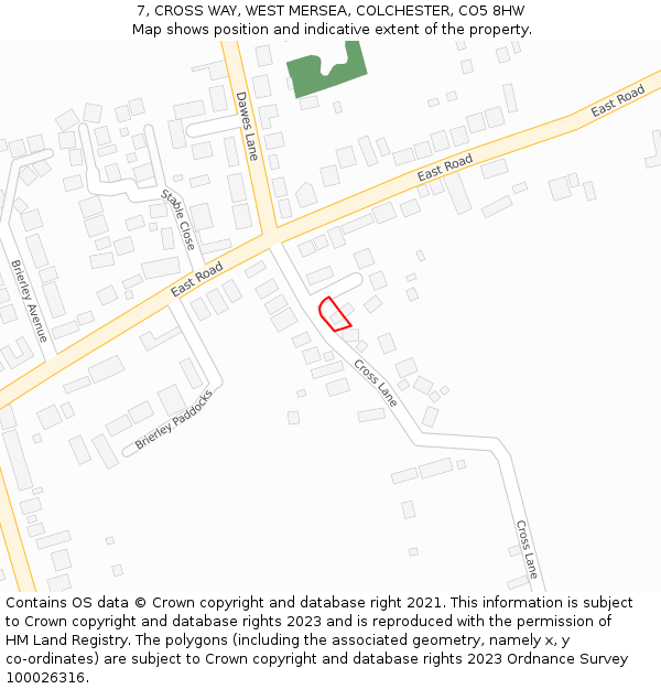 7, CROSS WAY, WEST MERSEA, COLCHESTER, CO5 8HW: Location map and indicative extent of plot