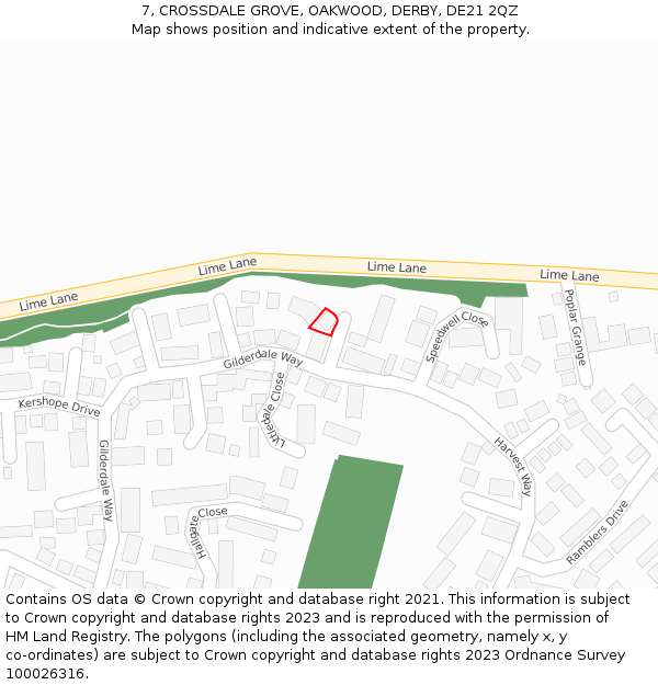 7, CROSSDALE GROVE, OAKWOOD, DERBY, DE21 2QZ: Location map and indicative extent of plot