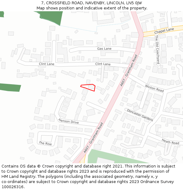 7, CROSSFIELD ROAD, NAVENBY, LINCOLN, LN5 0JW: Location map and indicative extent of plot