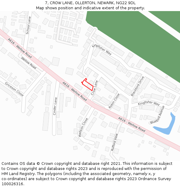 7, CROW LANE, OLLERTON, NEWARK, NG22 9DL: Location map and indicative extent of plot