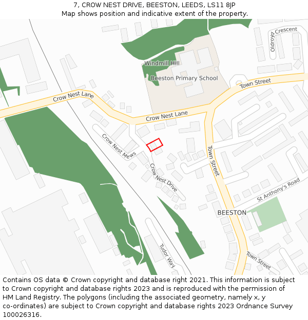 7, CROW NEST DRIVE, BEESTON, LEEDS, LS11 8JP: Location map and indicative extent of plot