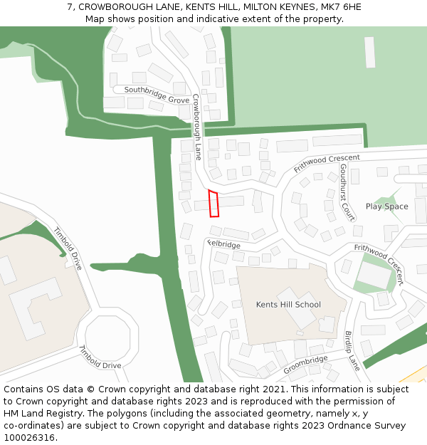 7, CROWBOROUGH LANE, KENTS HILL, MILTON KEYNES, MK7 6HE: Location map and indicative extent of plot