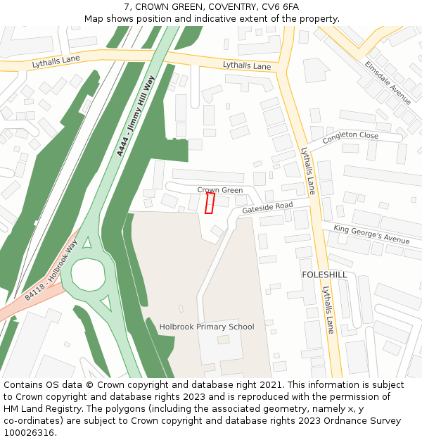 7, CROWN GREEN, COVENTRY, CV6 6FA: Location map and indicative extent of plot