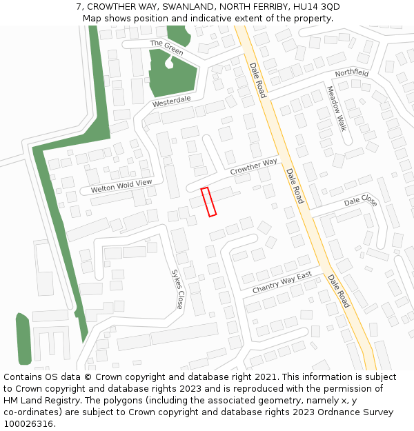 7, CROWTHER WAY, SWANLAND, NORTH FERRIBY, HU14 3QD: Location map and indicative extent of plot