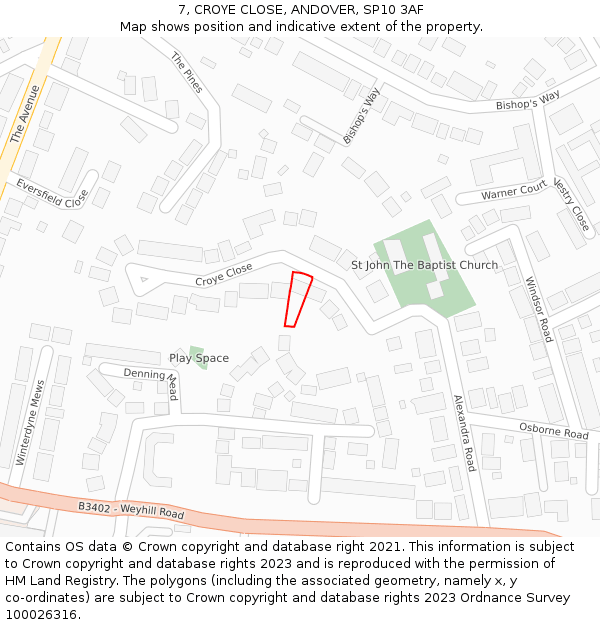 7, CROYE CLOSE, ANDOVER, SP10 3AF: Location map and indicative extent of plot