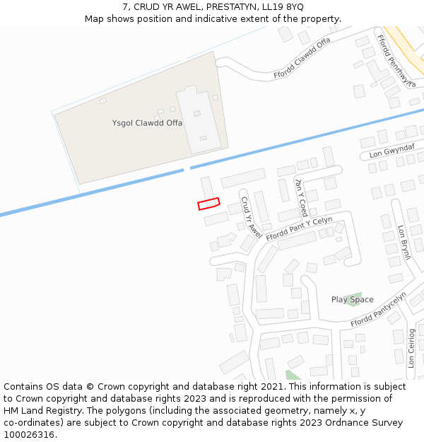 7, CRUD YR AWEL, PRESTATYN, LL19 8YQ: Location map and indicative extent of plot