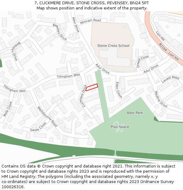 7, CUCKMERE DRIVE, STONE CROSS, PEVENSEY, BN24 5PT: Location map and indicative extent of plot