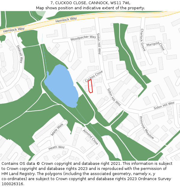 7, CUCKOO CLOSE, CANNOCK, WS11 7WL: Location map and indicative extent of plot