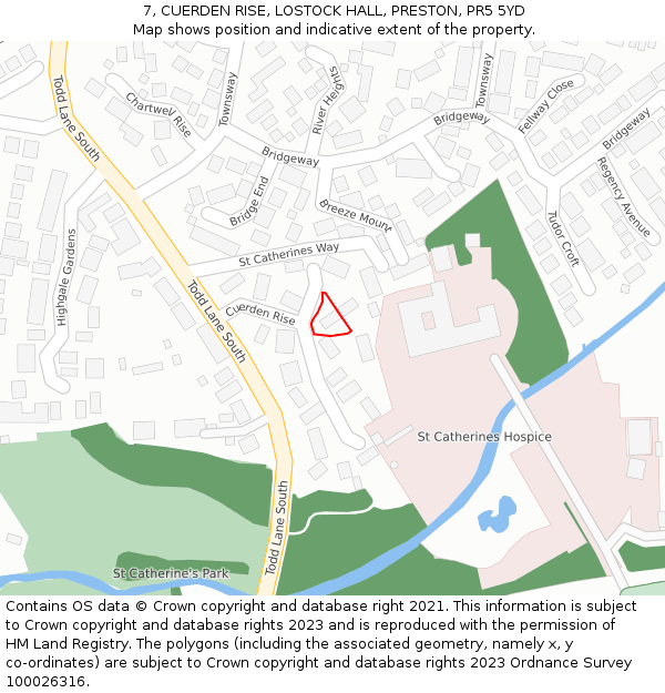 7, CUERDEN RISE, LOSTOCK HALL, PRESTON, PR5 5YD: Location map and indicative extent of plot