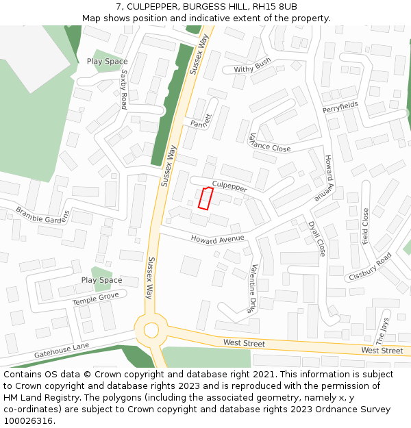 7, CULPEPPER, BURGESS HILL, RH15 8UB: Location map and indicative extent of plot