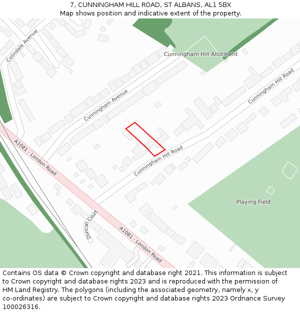 7, CUNNINGHAM HILL ROAD, ST ALBANS, AL1 5BX: Location map and indicative extent of plot